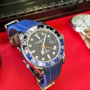 Stuhrling Original Black and Blue GMT Diver Men's Watch